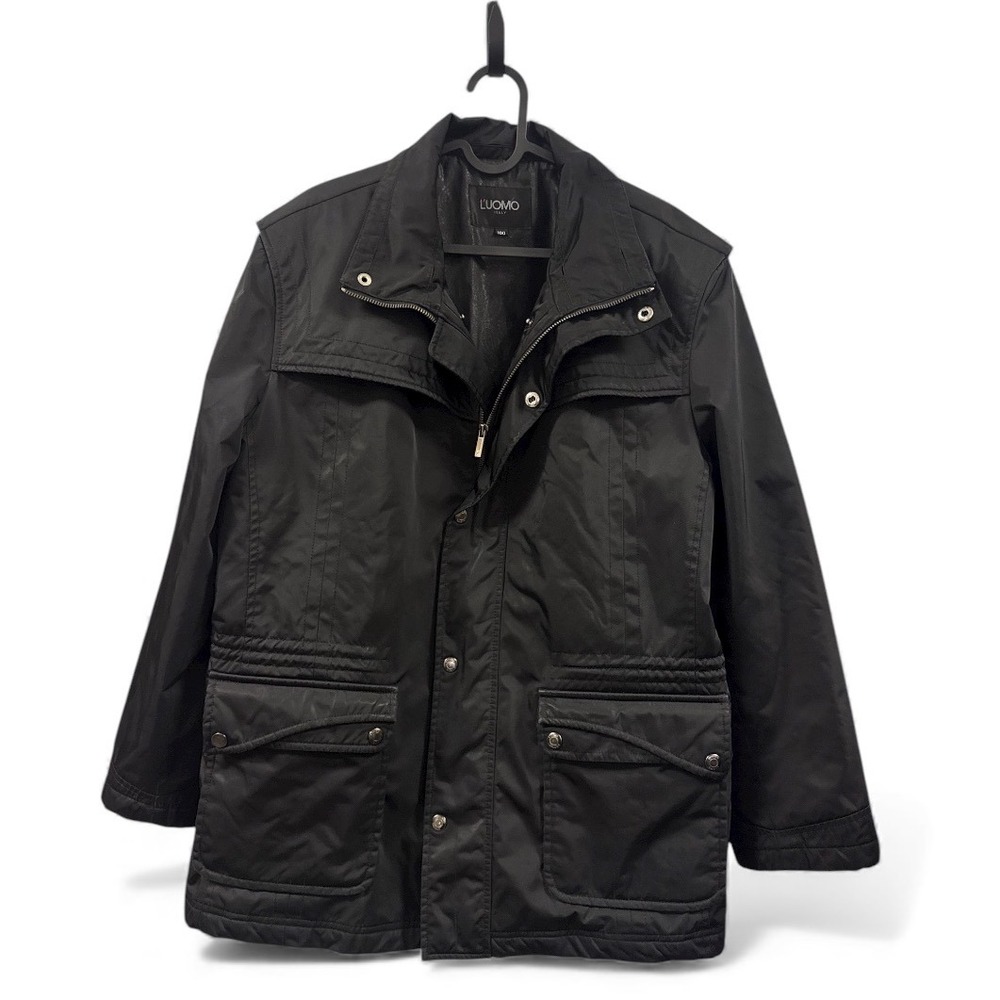L'uomo Italy Black Snap Button Zip Up Utility Jacket Men's Size M 100